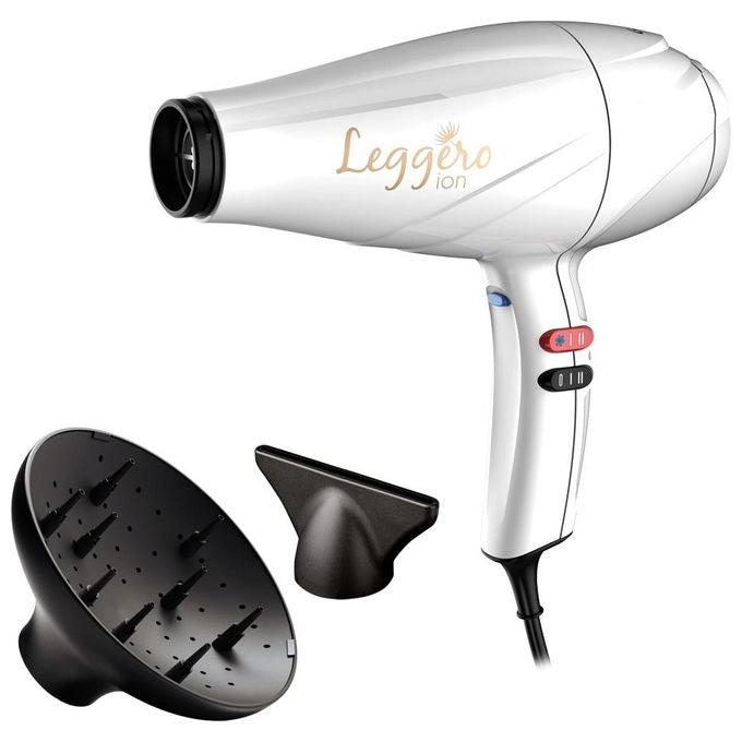 GA.MA Phon Leggero Ion: tecnologia agli ioni, anti crespo, 2400 W, Motore AC a lunga durata Made in Italy, 6 combinazioni di velocità e temperatura, colpo d'aria fredda, incluse 1 bocchette da 9 mm e 1 diffusore