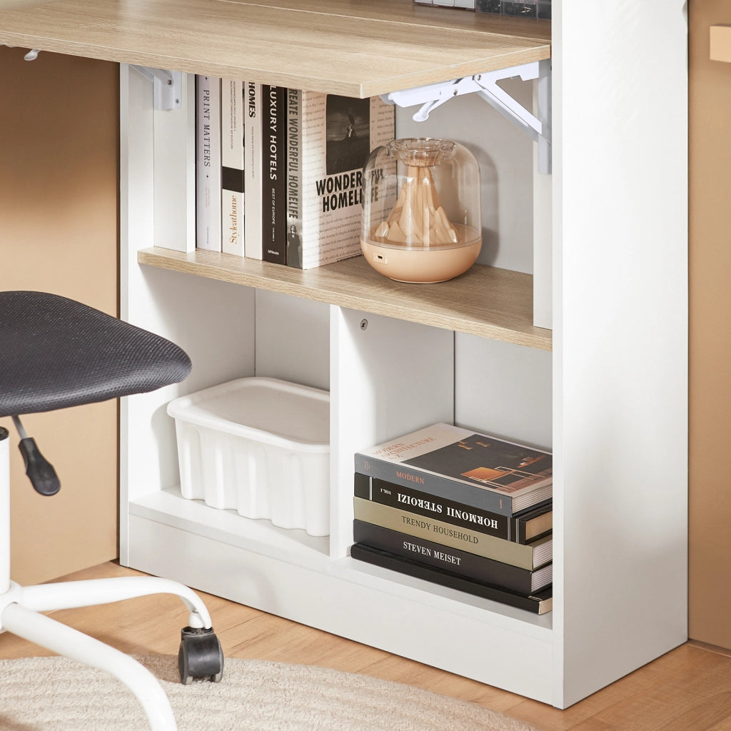 SoBuy Scrivania pieghevole Tavolo per computer con ripiani Tavolo da parete con Scomparto Bianco-Naturale 70x57x85cm FWT104-WN