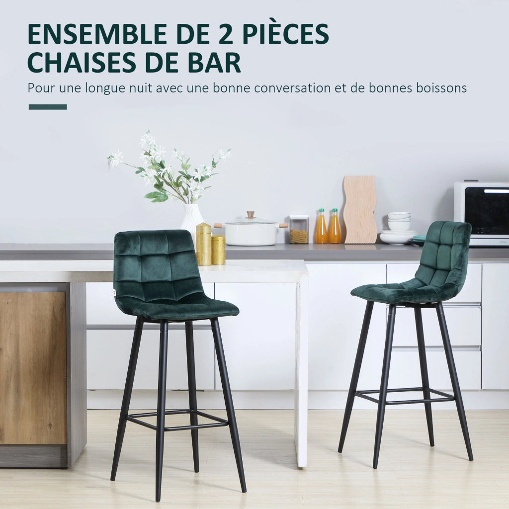 Sgabelli da Bar ¨C Zephmum ¨C Verde Velluto Imbottito Struttura Metallo 77 cm