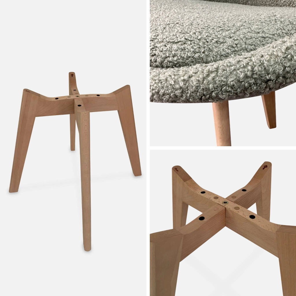 Set 4 sedie scandinave bouclé e gambe in legno, verde celadon