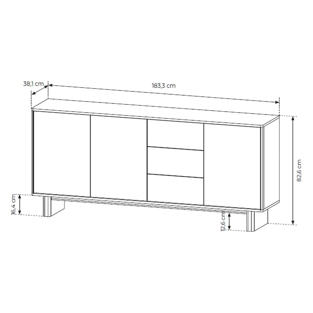 Madia Hasilo, Credenza 3 Cassetti, 183x38x83h cm Marrone Rovere