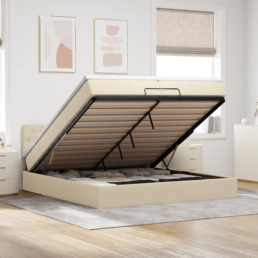 vidaXL Struttura Letto Pouf con Materassi Crema 200x200 cm in Tessuto