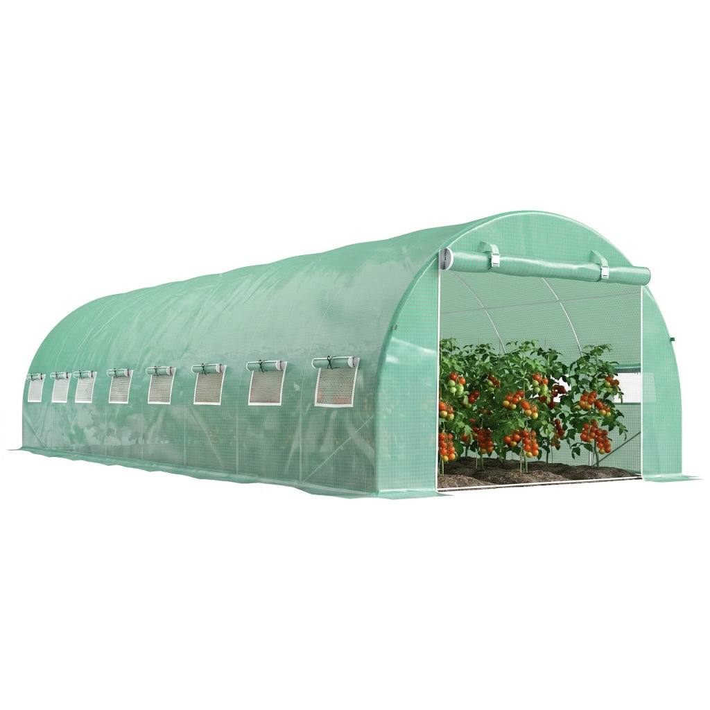 Serra da giardino tunnel ¨C zephmum ¨C 8x3x2 m, 16 finestre, bache PE verde, acciaio galvanizzato