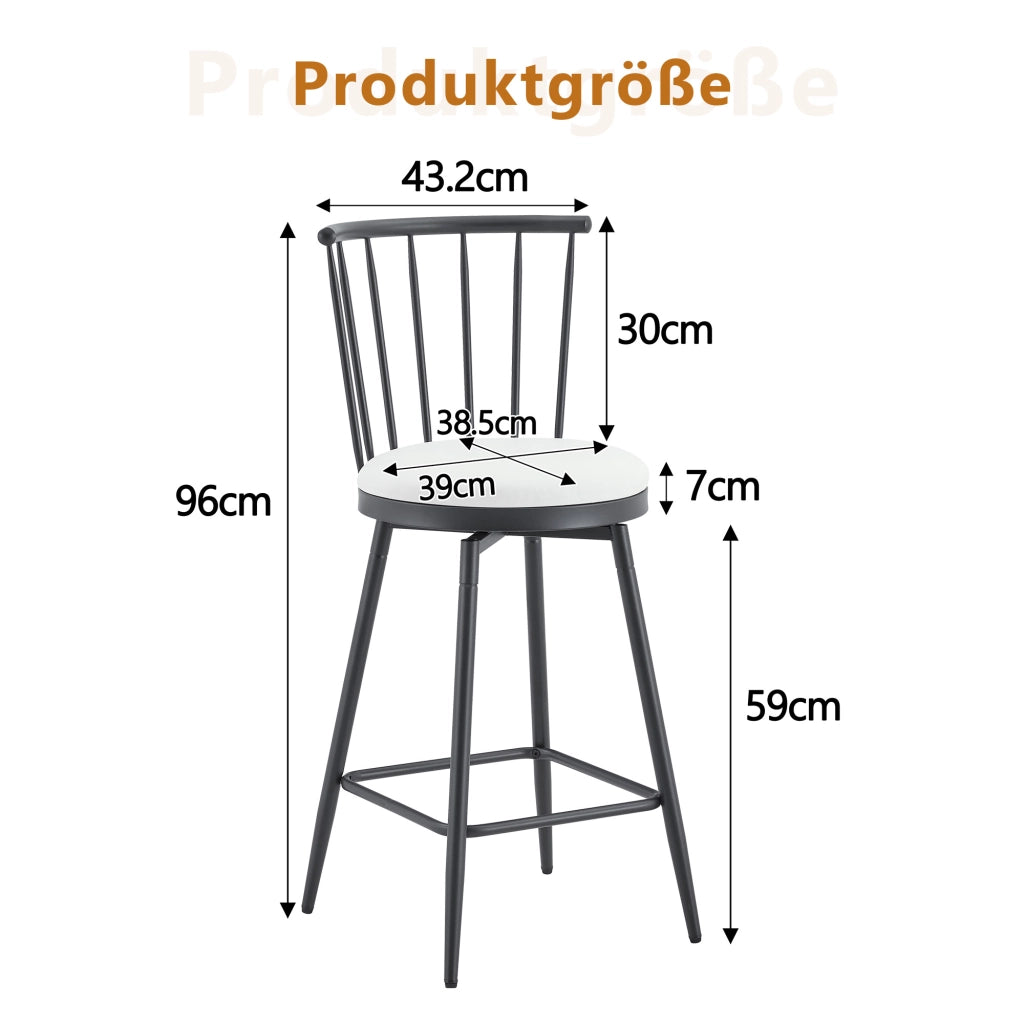 Sgabello da bar in stile Windsor con seduta imbottita e schienale curvo, in metallo e PU bianco 73.0 × 45.5 × 45.0 cm