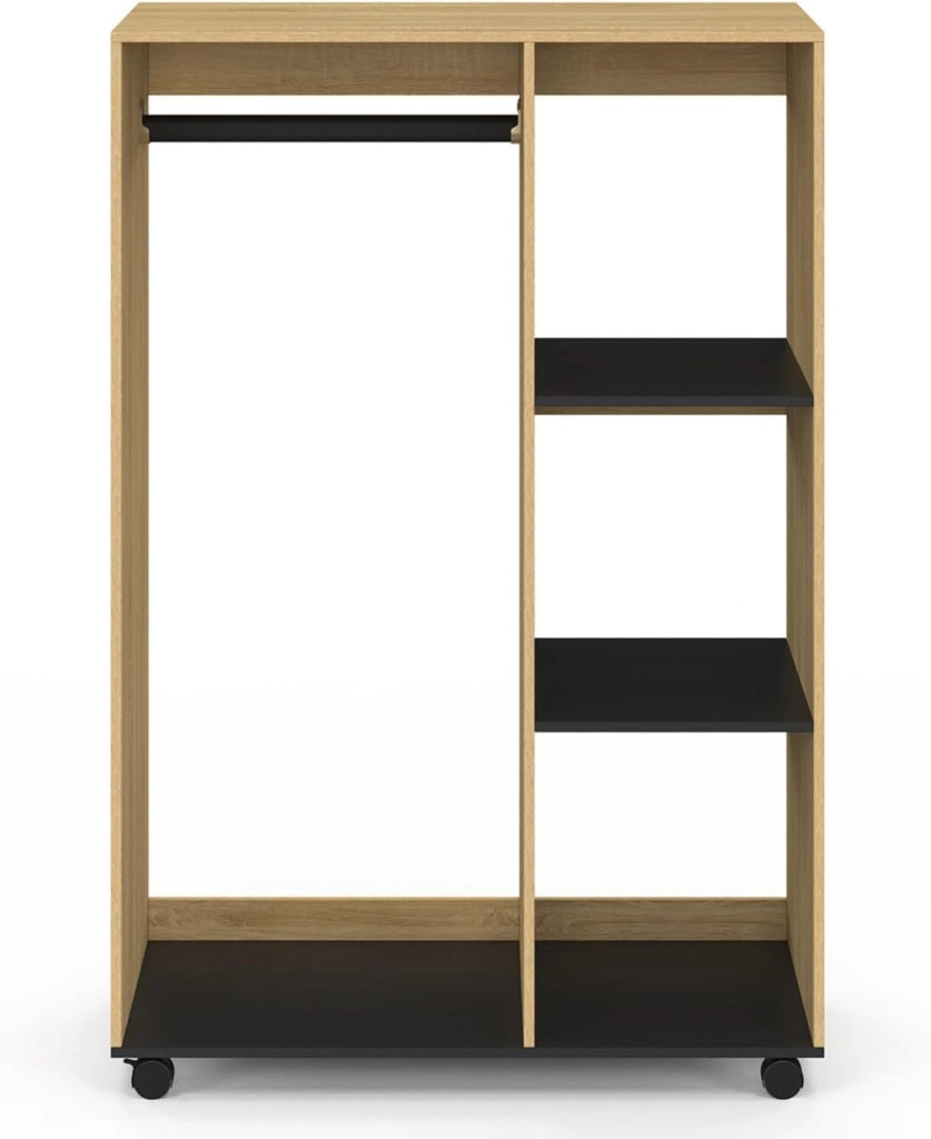 Armadio RACHEL 80 x 40 x 120 cm su rotelle, faggio e nero