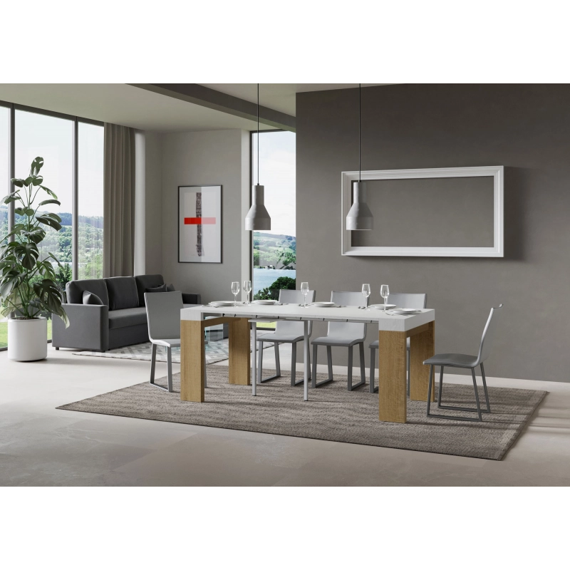 Consolle allungabile 90x40/196 cm Roxell Mix Small piano Bianco Frassino - Bianco Frassino/Quercia Natura