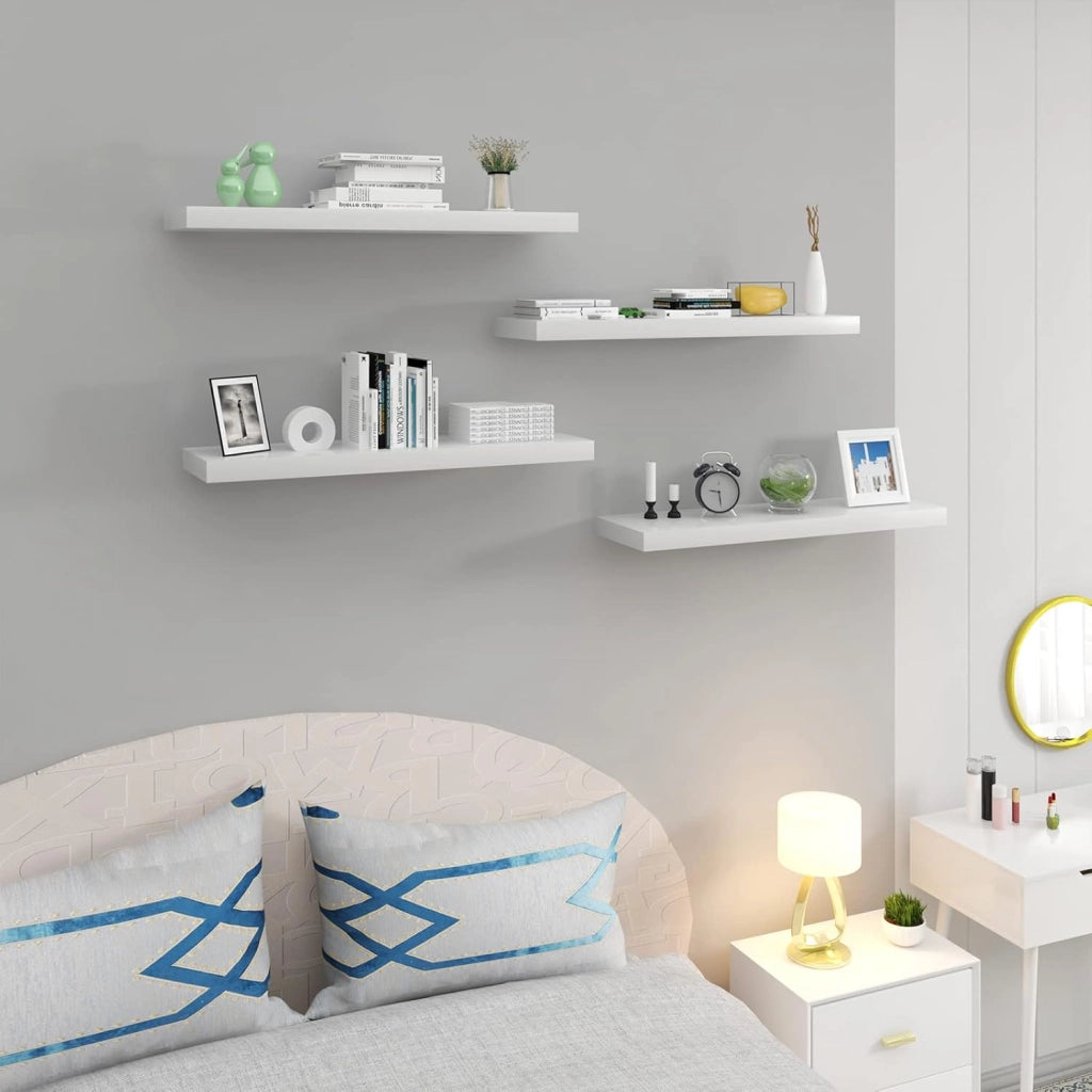Mensola da Muro Scaffale Sospeso da Parete Libreria Piccola per Soggiorno Cameretta Porta CD DVD, Pannello MDF 100x22,9x3,8cm, Bianco, RG9482ws