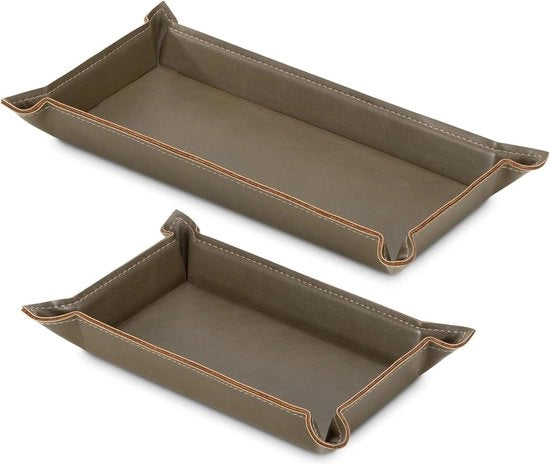 Doppio vassoio a vaniglia imitazione - Verde oliva - Piatto decorativo - Piastre rettangolari - Pelle di imitazione