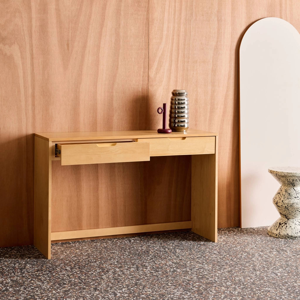 Consolle in legno 2 cassetti, 120cm, marrone naturale