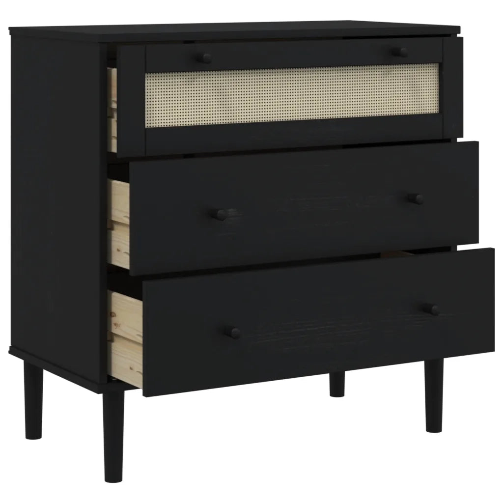Cassettiera SENJA Aspetto Rattan Nera 80x40x80 cm in Legno Pino 358024
