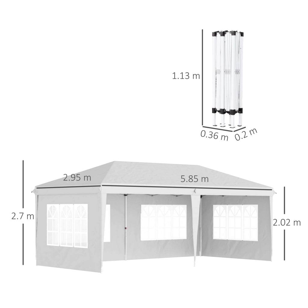 Gazebo da esterno ¨C zephmum ¨C bianco 5.9x3x2.7m con finestre e tende