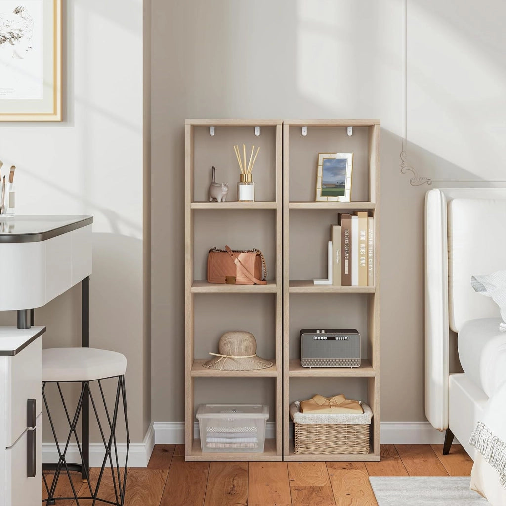 Libreria con 4 Livelli, Scaffale a Cubo in Piedi, Scaffale Aperto, per Soggiorno, Studio, Camera da Letto, Ufficio, 30x106,5x23,5 cm, Rovere Chiaro, SK051hei