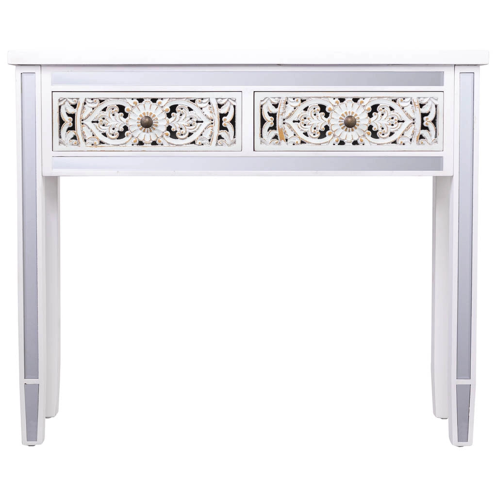 Mobile da ingresso in legno e vetro con 2 cassetti 95x26x80