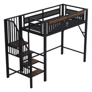Letto a soppalco 90 x 200 cm singolo con scala di sicurezza; vani portaoggetti e barriera; senza materasso; nero