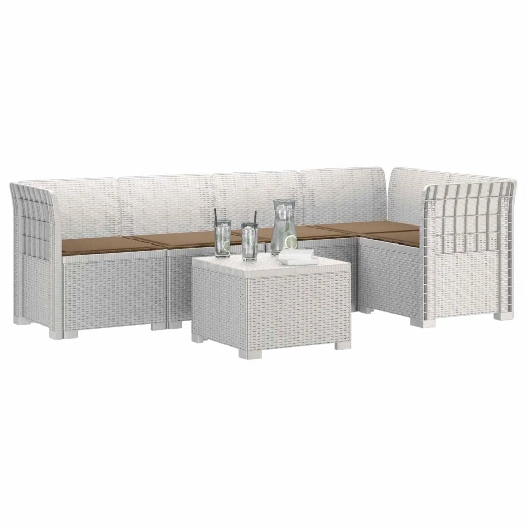 Divano da Giardino 5 Posti con Cuscini Stile Rattan PP Bianco 3444080