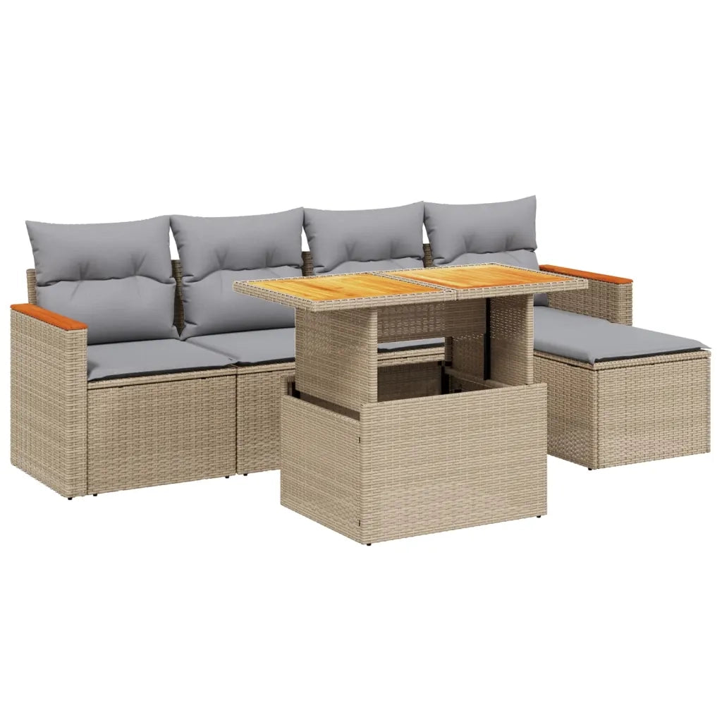 Set Divano da Giardino 6 pz con Cuscini Beige in Polyrattan 3276034