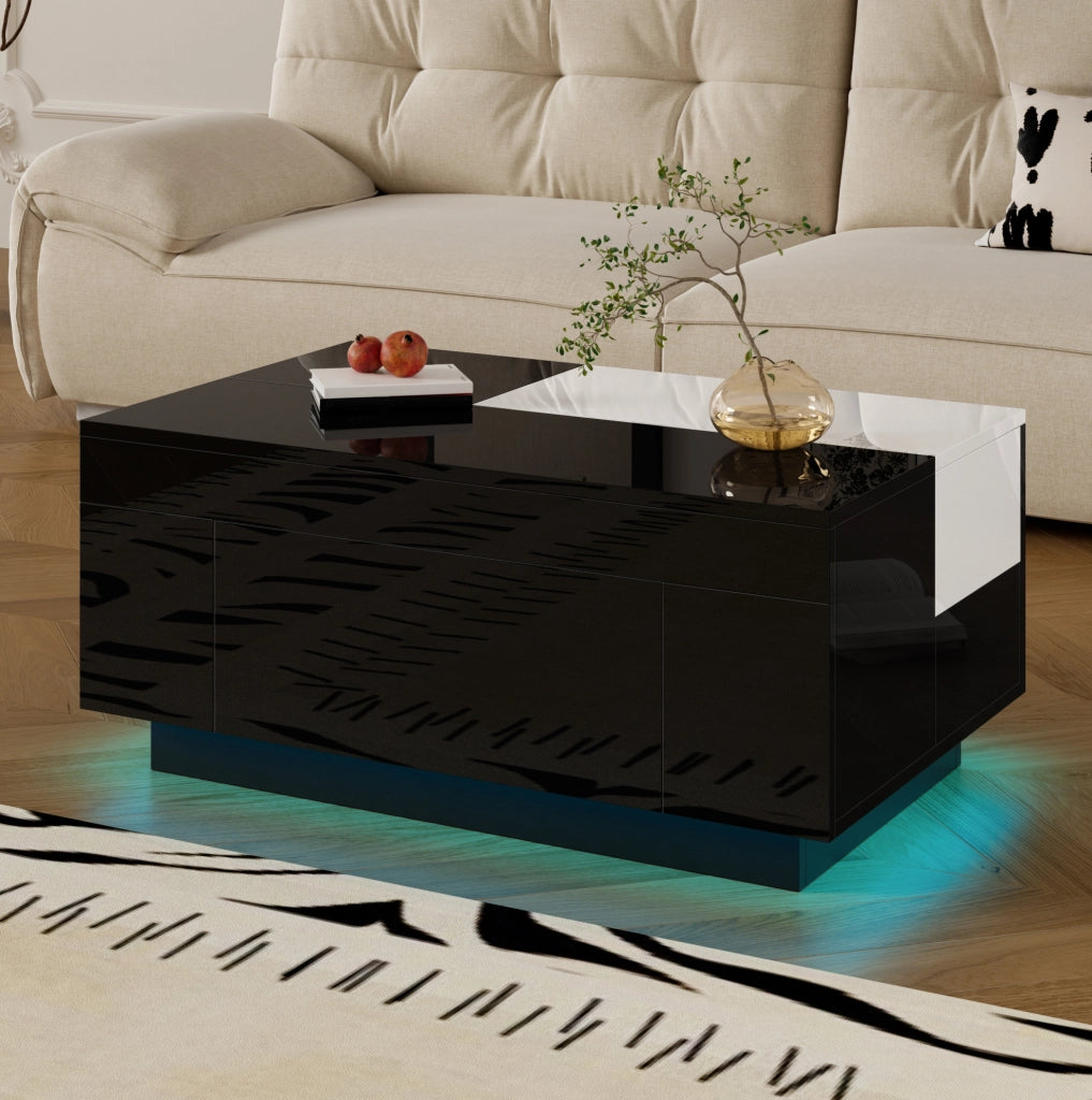 Tavolino da caffè LED estensibile nero e bianco con cassetto