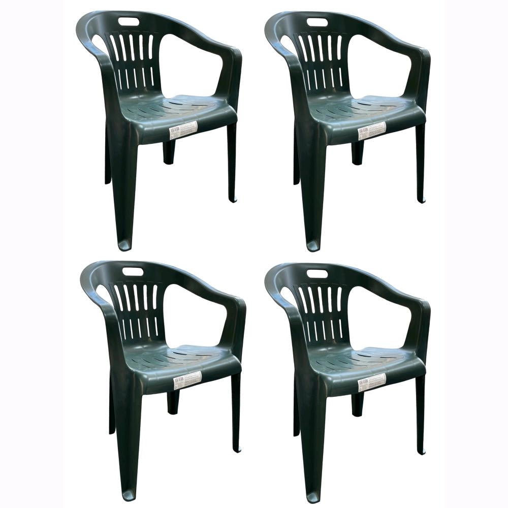 Set 4 Sedie impilabili + Tavolo in Polipropilene da Giardino Colore Verde Mod. Lido