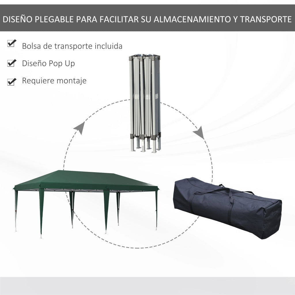 Gazebo da Giardino 6x3m Regolabile in Altezza ¨C zephmum ¨C Verde, Acciaio, Con Borsa di Trasporto
