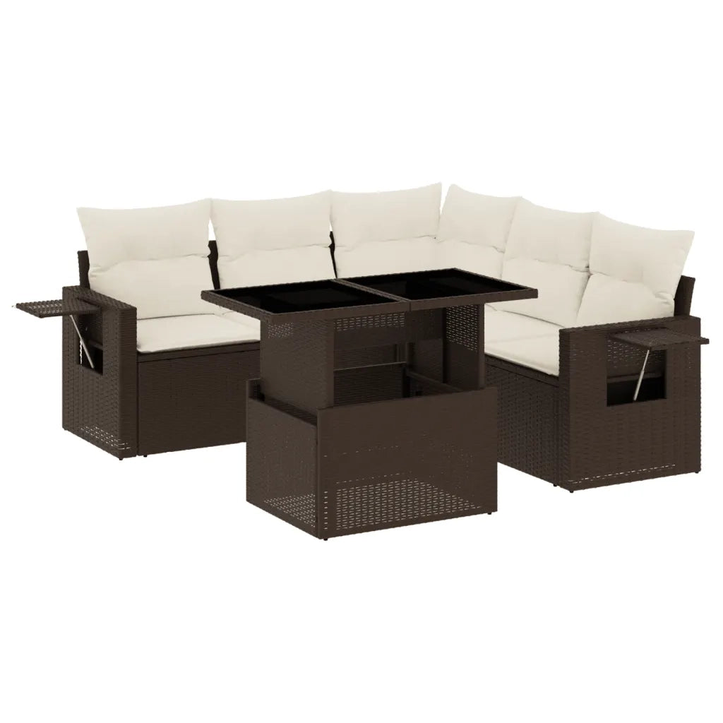Set Divano da Giardino 6 pz con Cuscini Marrone in Polyrattan 3267903