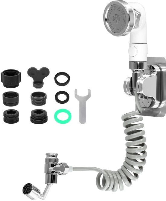Douchekop multifunzionale per lavandino con tubo da 2M e valvola regolabile per cambio di flusso - set di douchekop per bagno, cucina e giardino