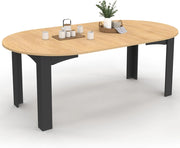 DONA Tavolo da pranzo rotondo allungabile per 4-10 persone, nero, piano effetto faggio 110-200 cm
