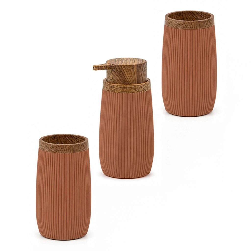 Set accessori bagno con dispenser e due portaspazzolini terracotta Blob