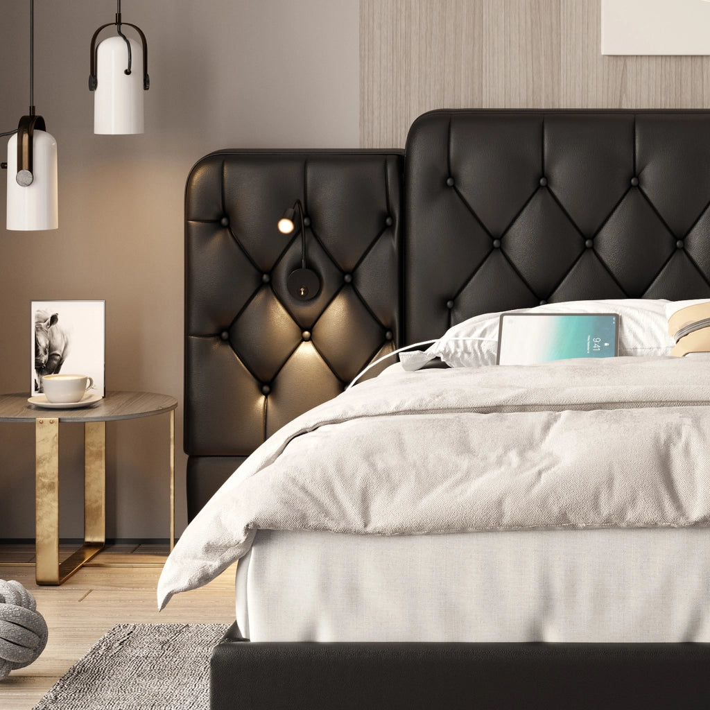letto con testata allungata pelle sintetica nero 160 x 200 cm