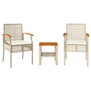 Set da Bistr¨° 3 pz | Set Salotto da Giardino con Cuscini Beige Polyrattan e Legno Acacia