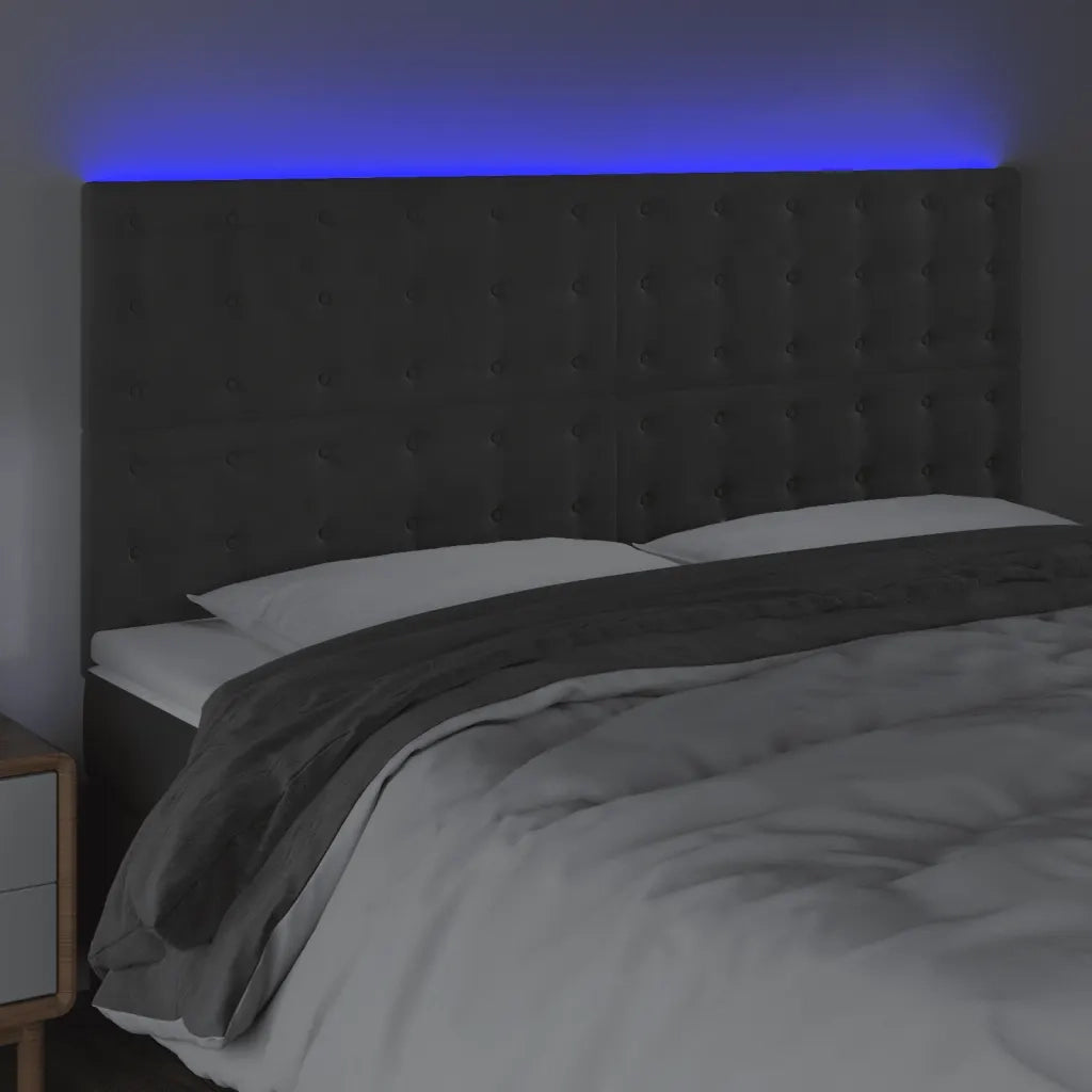 Testiera a LED GrigioScuro 200x5x118/128cm in Velluto