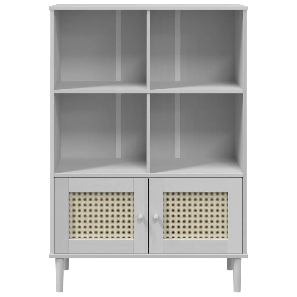 Credenza-Buffet-Armadio da cucina SENJA Aspetto Rattan Bianco 90x35x130 cm Massello Pino