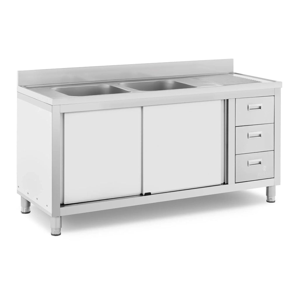 Lavello in acciaio inox su mobile 2 vasche in acciaio inox 400 x 400 x 300 mm modello professionale 14_0005017