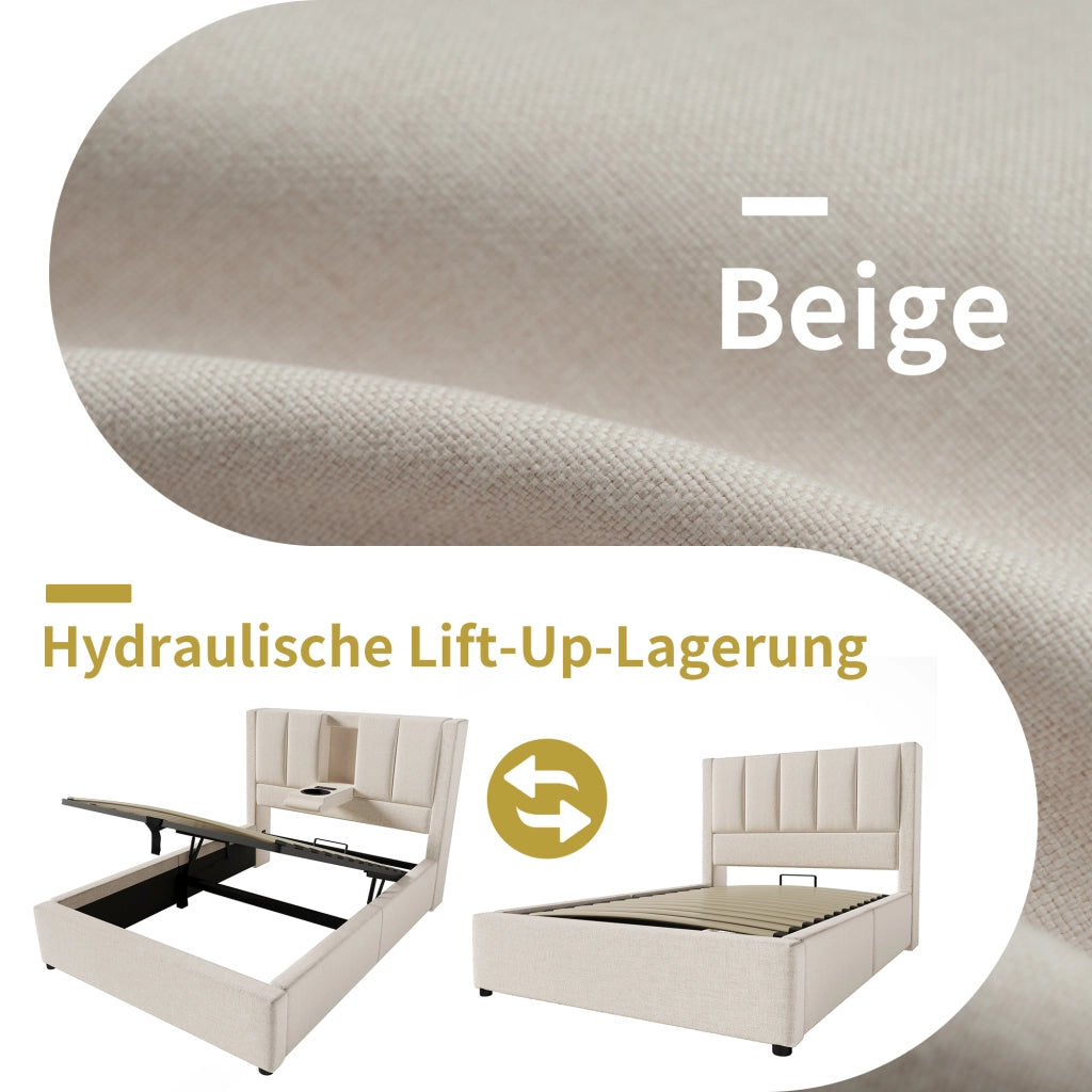Letto imbottito idraulico 90x200 cm colore beige lino