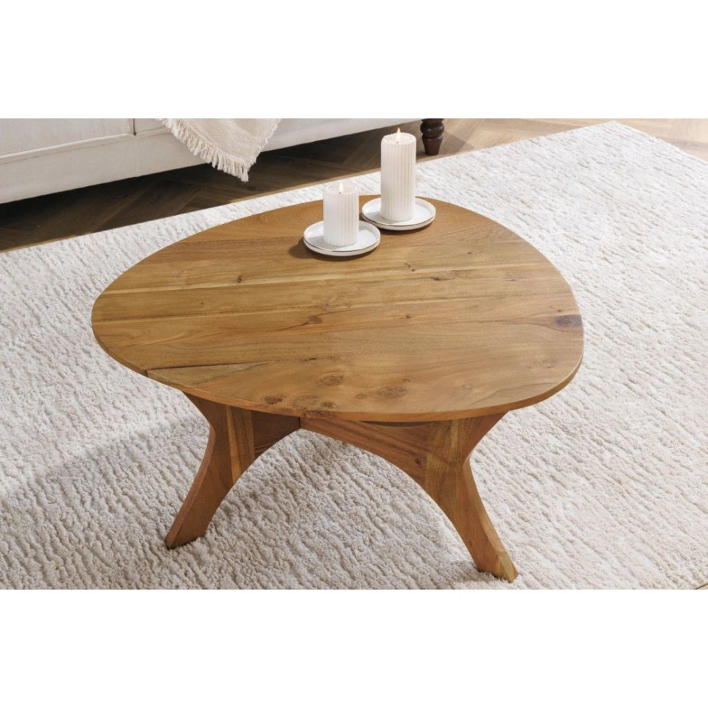 Tavolino basso ABITTA rotondo 70 cm in legno di acacia - Tavolino basso moderno in legno massello
