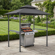 Gazebo per Barbecue Parga con Tetto Doppio e 2 Ripiani 250x241x151 cm - Grigio Scuro [en.casa]