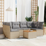 Set Divani da Giardino 7 pz con Cuscini Beige in Polyrattan