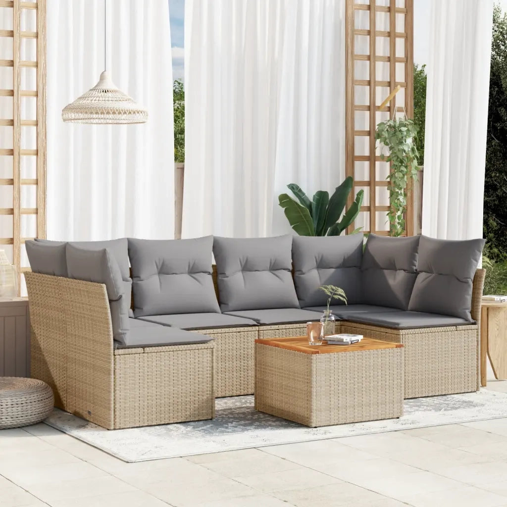 Set Divani da Giardino 7 pz con Cuscini Beige in Polyrattan