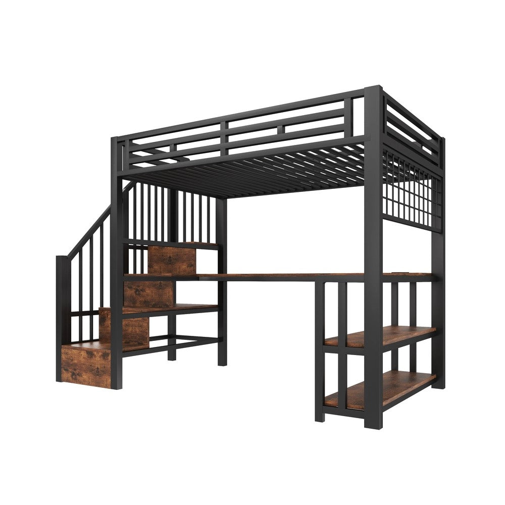 Letto a Soppalco con Scrivania ¨C Xylo ¨C Nero, Metallo, LED, 90x200