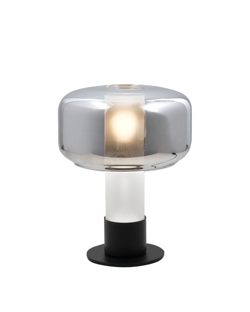 Lampada da Tavolo Flick Fumé, Struttura in Metallo e Vetro Borosilicato, Dimmerabile al Tocco, Attacco E14 15W, IP20 - Flick