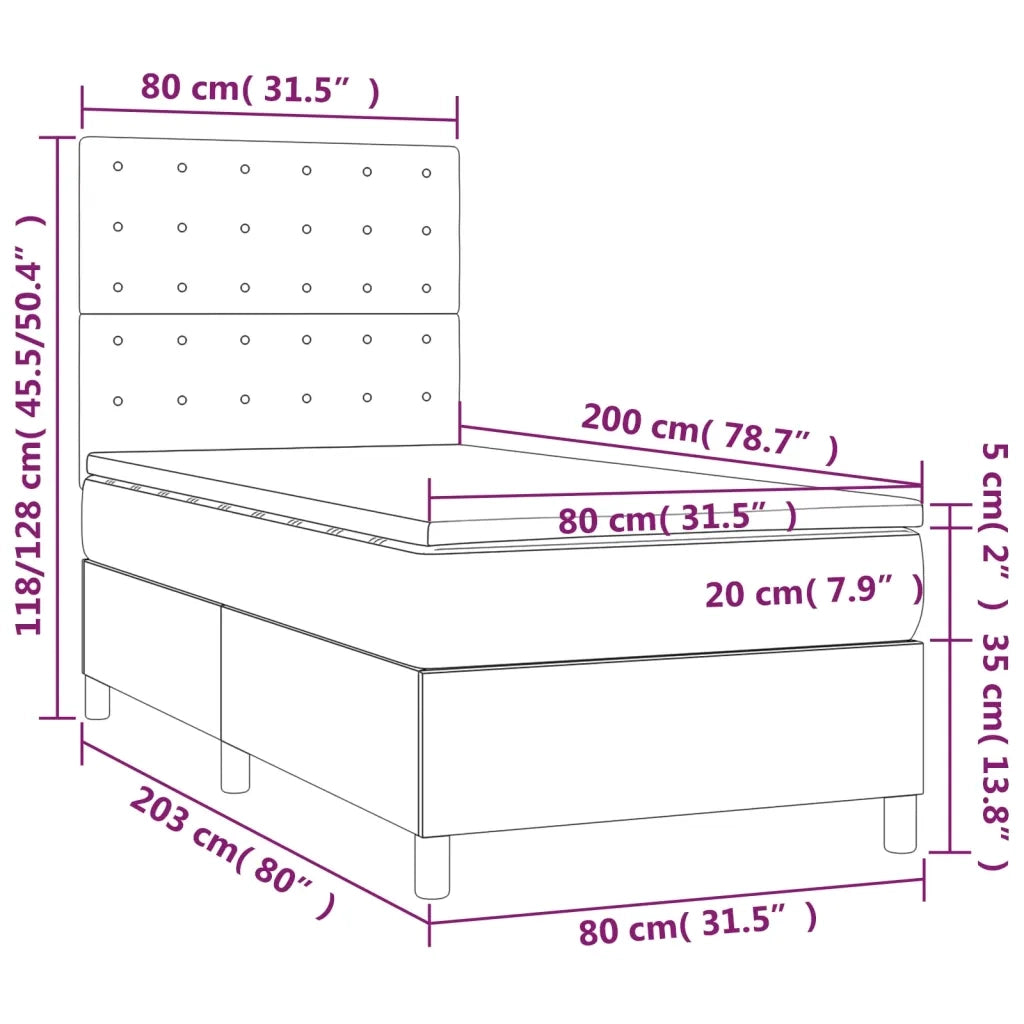 Giroletto Molle con Materasso e LED-Struttura Letto con LED Grigio 80x200cm Similpelle 819538