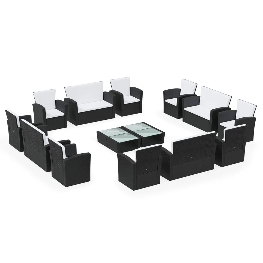 Set Divani da Giardino 16 pz con Cuscini in Polyrattan Nero cod mxl 38613