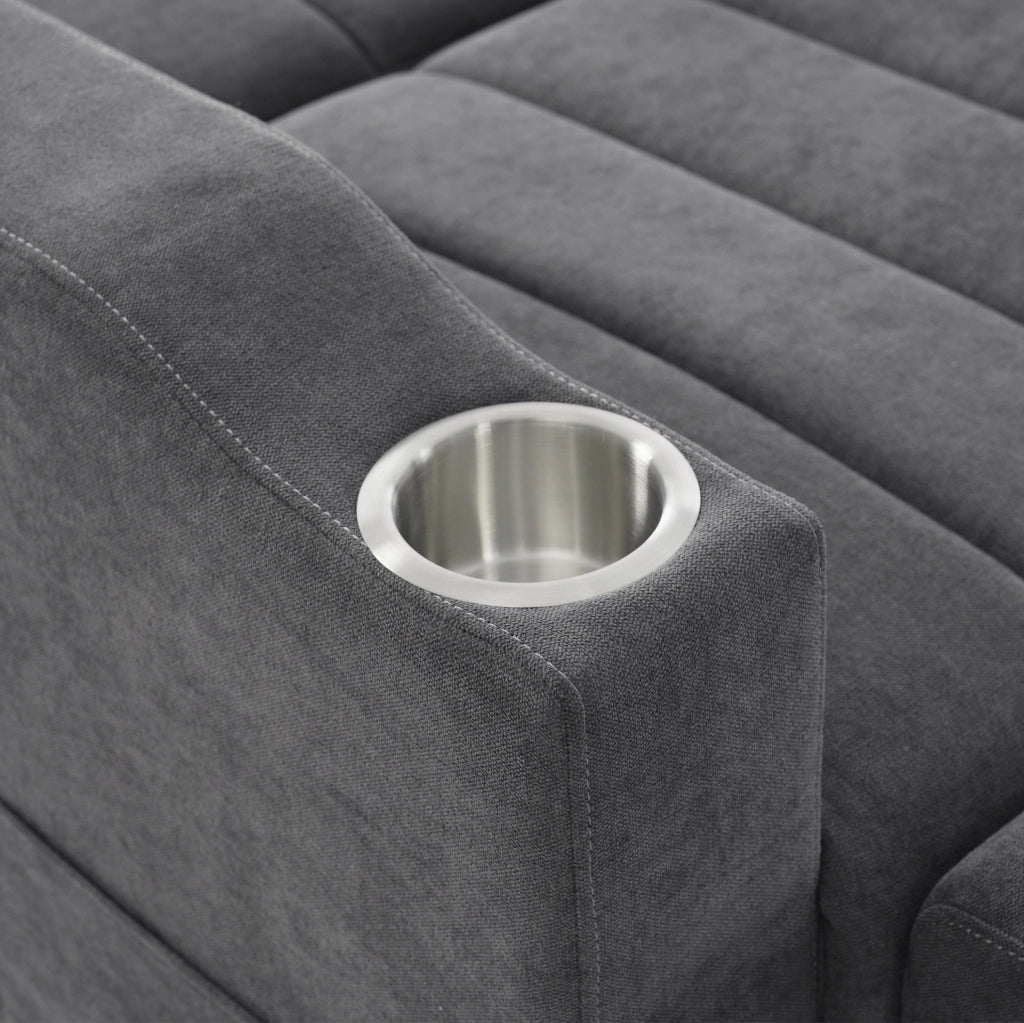 Divano letto 2 posti 136x162x84 cm con schienale regolabile e 2 cuscini in cotone e lino grigio