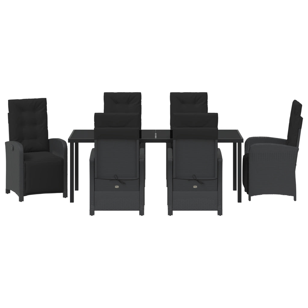 Set da Pranzo da Giardino  7 Pezzi con Cuscini in Polyrattan Nero