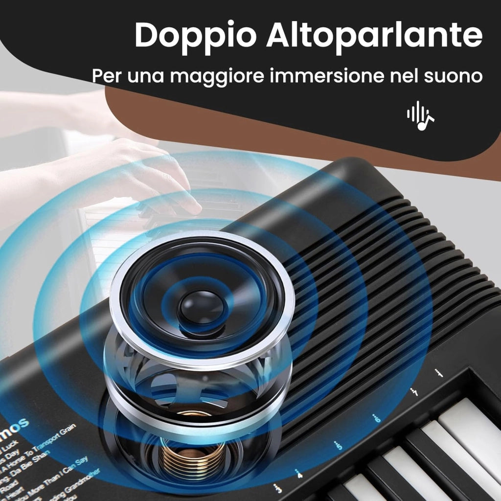 Pianoforte Digitale a 61 Tasti, Pianoforte Elettronica con Supporto, Microfono, Pianoforte Portatile con Adesivi per Tasti e Borsa da Trasporto, per Bambini e Adulti (Nero)