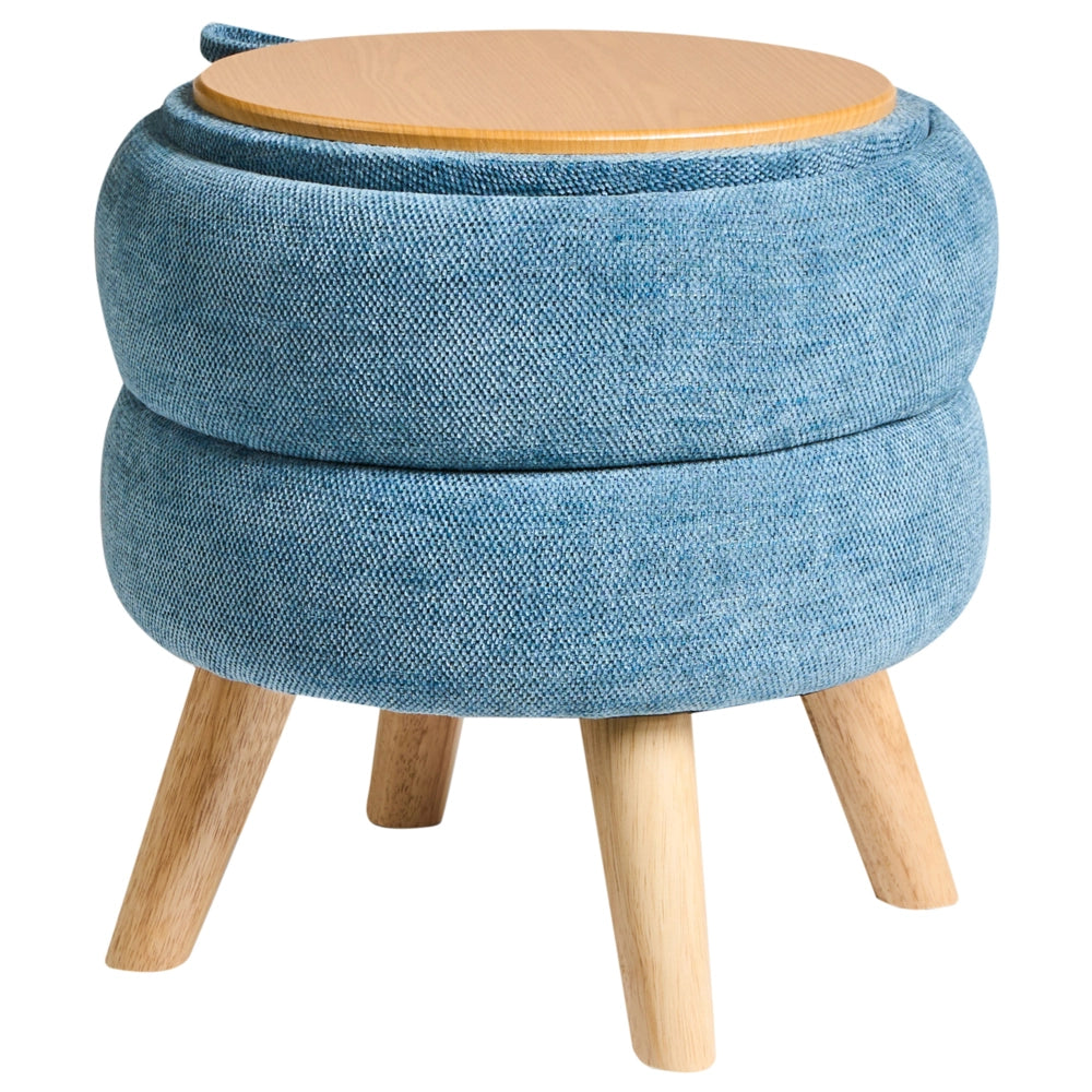 Pouf in ciniglia blu 40 x 41 cm con sgabello portaoggetti Design moderno