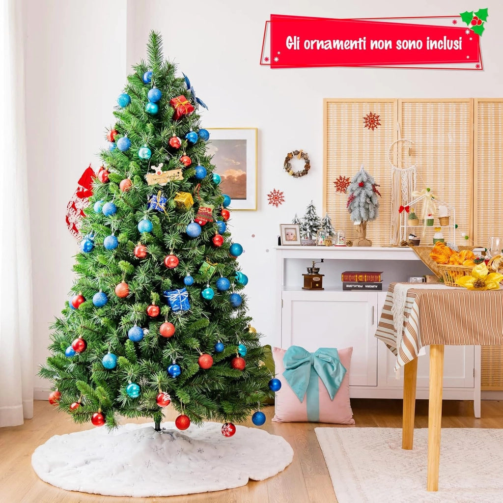 Albero di Natale Artificiale 180 cm, con 645 Rami, Base Pieghevole di Metallo, Verde, per Uso Domestico e Commerciale