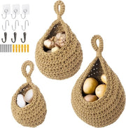 Set di contenitori per frutta e verdura appesi - set da 3 - forma goccia in tessuto - marrone