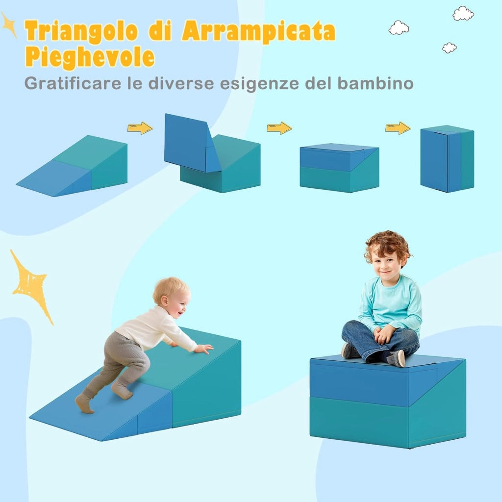 Set di 7 Blocchi da Arrampicata e Strisciamento per Bambini da 1 Anno in Su, Set di Costruzioni in Schiuma da Interno per Bambini a Arrampicarsi, Strisciare e Scivolare (Rosso)