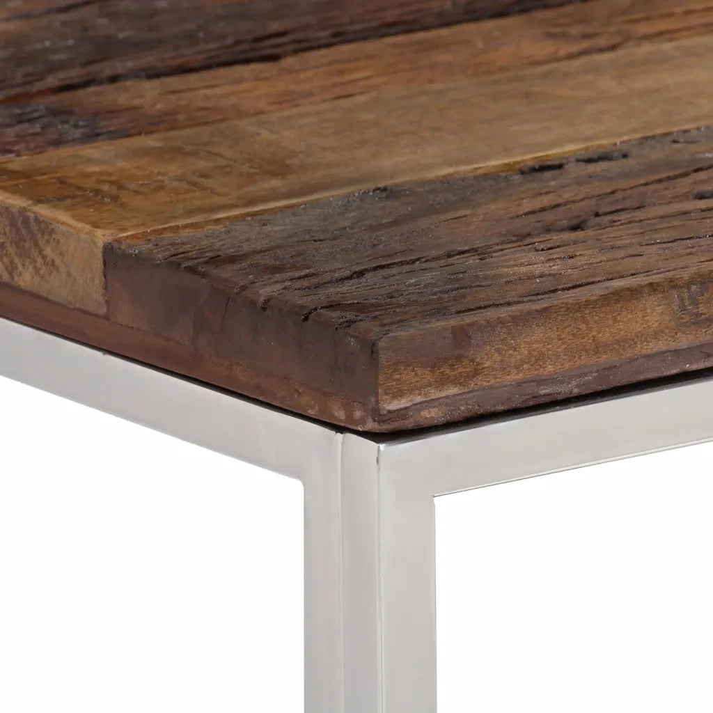 Tavolo Consolle Argento Acciaio Inox e Traverse Legno Massello 350013