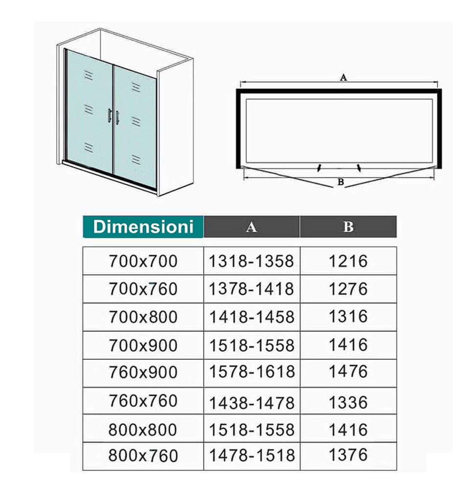 Box Doccia per Nicchia 195 cm Doppia Porta Battente Saloon Vetro Temperato 6 mm Anticalcare Larga 135 cm (70+70: 1318-1358 mm)